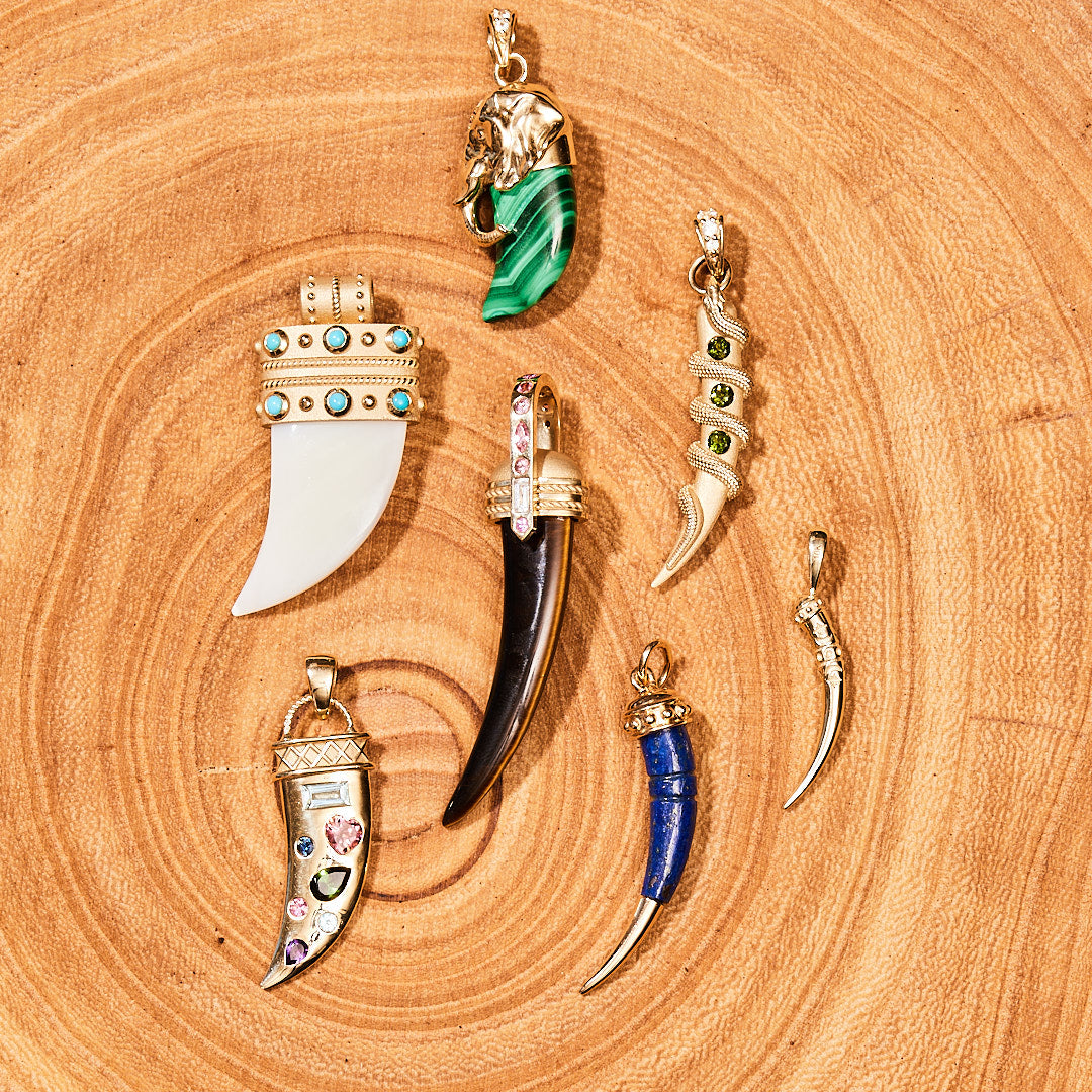 PROTECT 14k Elephant Head Malachite Tusk Pendant